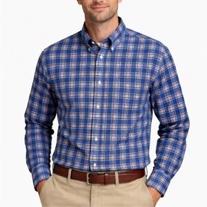 George Men's Blue and White Plaid Button Down Shirt